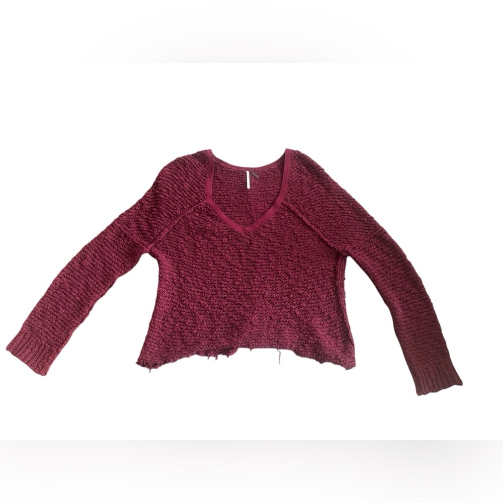 Free People Burgundy Knit V-Neck Sweater S